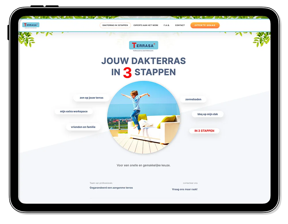 Voorbeeld van een verzorgde, professionele Plus-website op tablet
