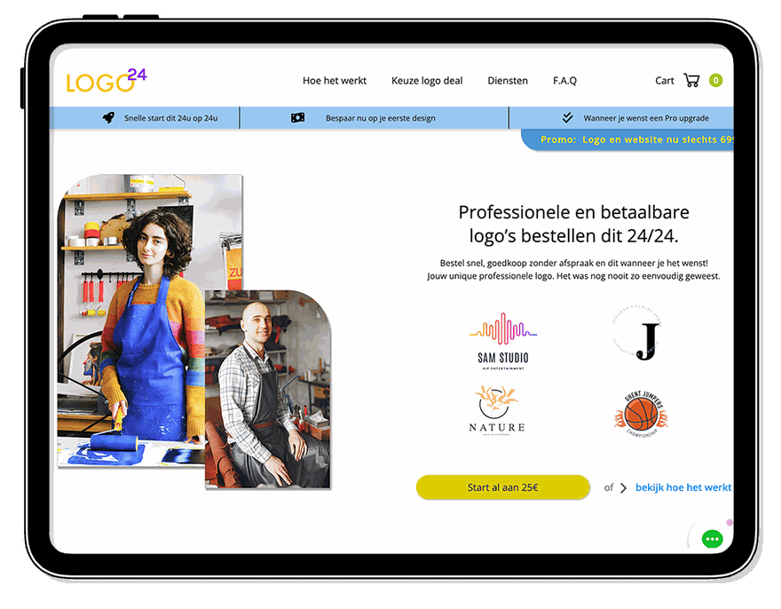 Voorbeeld van een verzorgde, professionele Pro-website op tablet